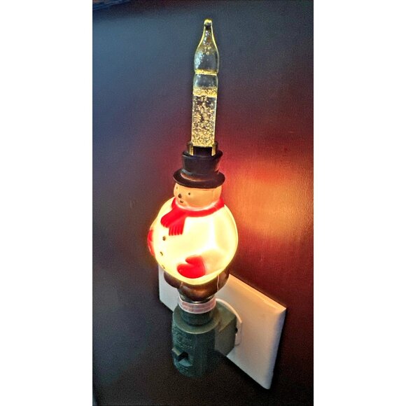 Rare Midwest Of Cannon Falls Christmas Snowman Bubble Lites Glitter Night Light - Picture 5 of 16